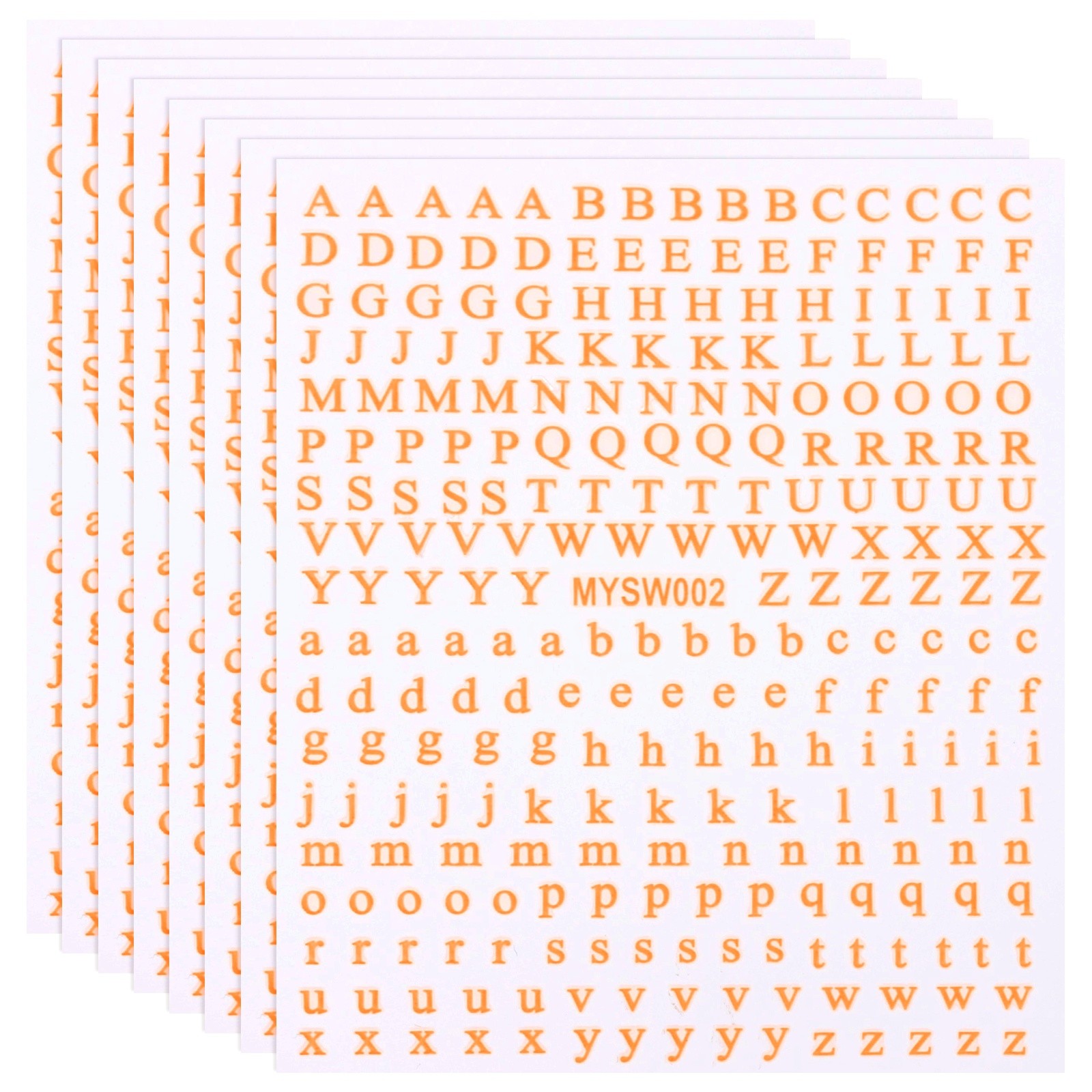 Letter Nail Stickers 8 Sheet 3D English Letter Nail Decal Fluorescent Orange