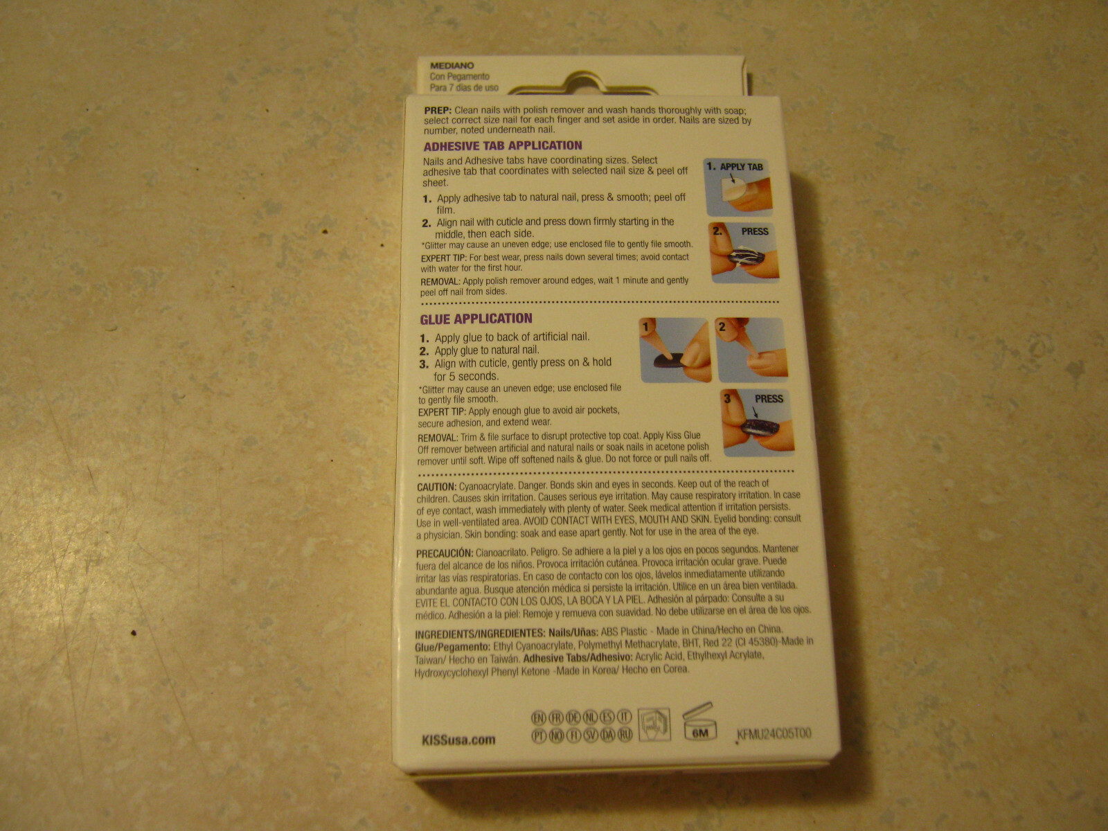 1 KISS Gel Fantasy KGND106S PINK MEDIUM 841317 24 GLUE ON NAILS Glitter Tips