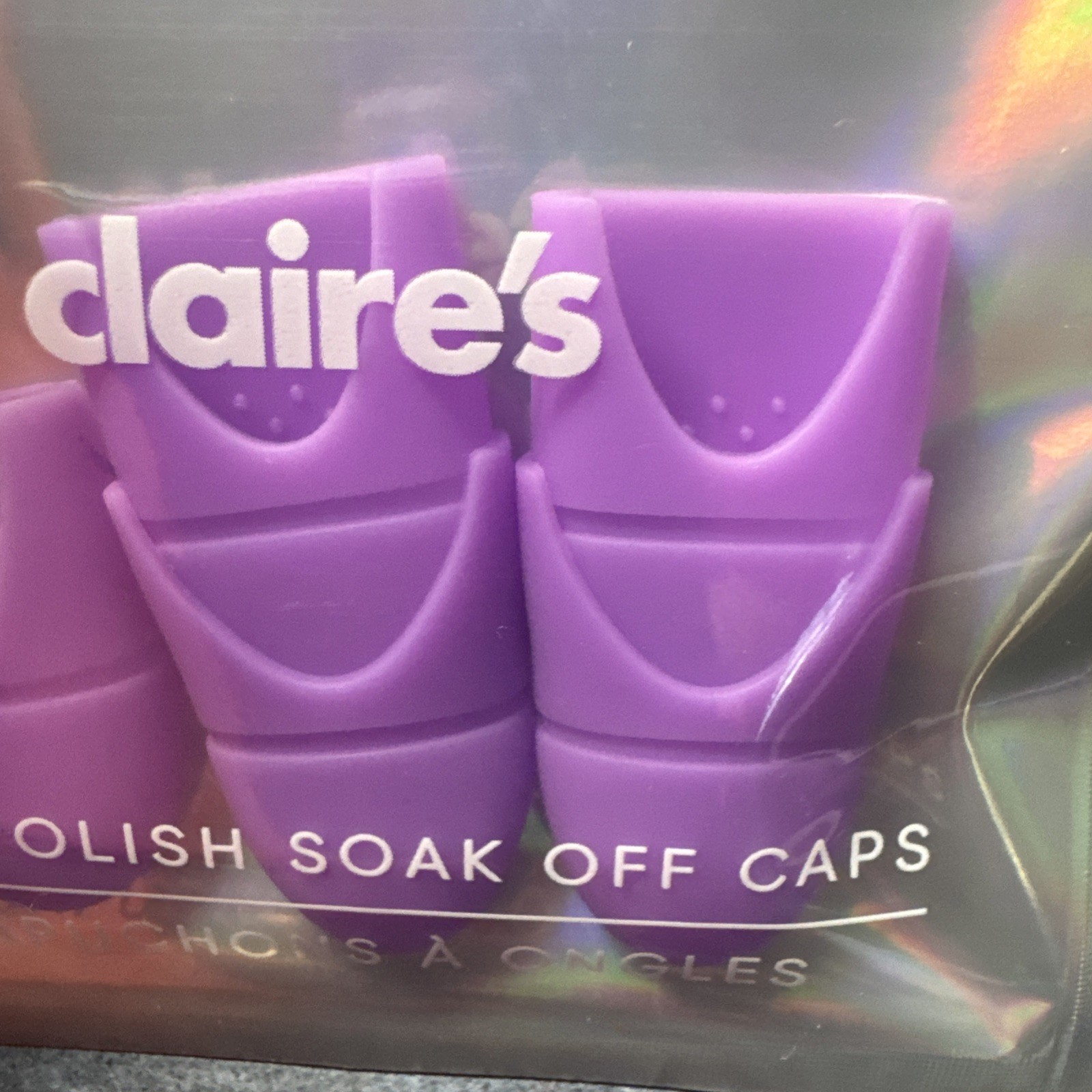 Nail Polish Soak Off Caps Brand New Purple 5 Caps Claire’s Sealed Package