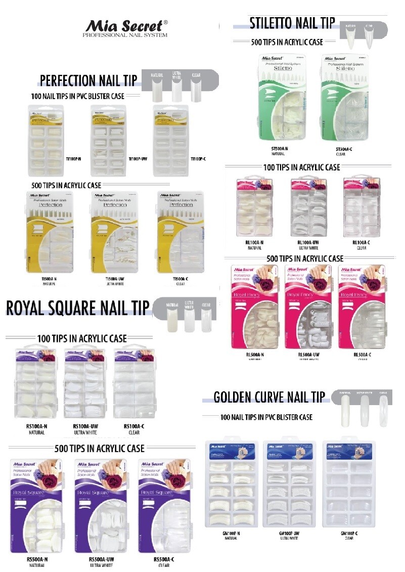 Mia Secret Nail Tips STILLETO /ROYAL FANCY -White, Clear, Natural *CHOOSE YOURS