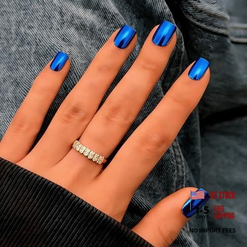 Chrome Press on Nails – Gel – Square-Royal Blue – Gel