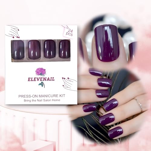 Elegant Purple Glossy Press On False Nails Short Squoval Fake Nails Daily 100C