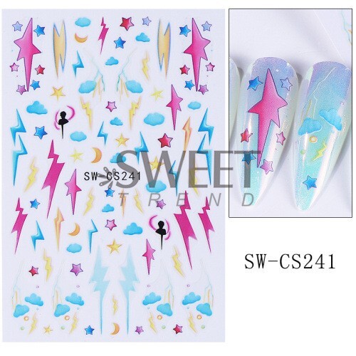 2 Sheets Abstract Graffiti Lightning Bolt Star French Nail Art Stickers NH28