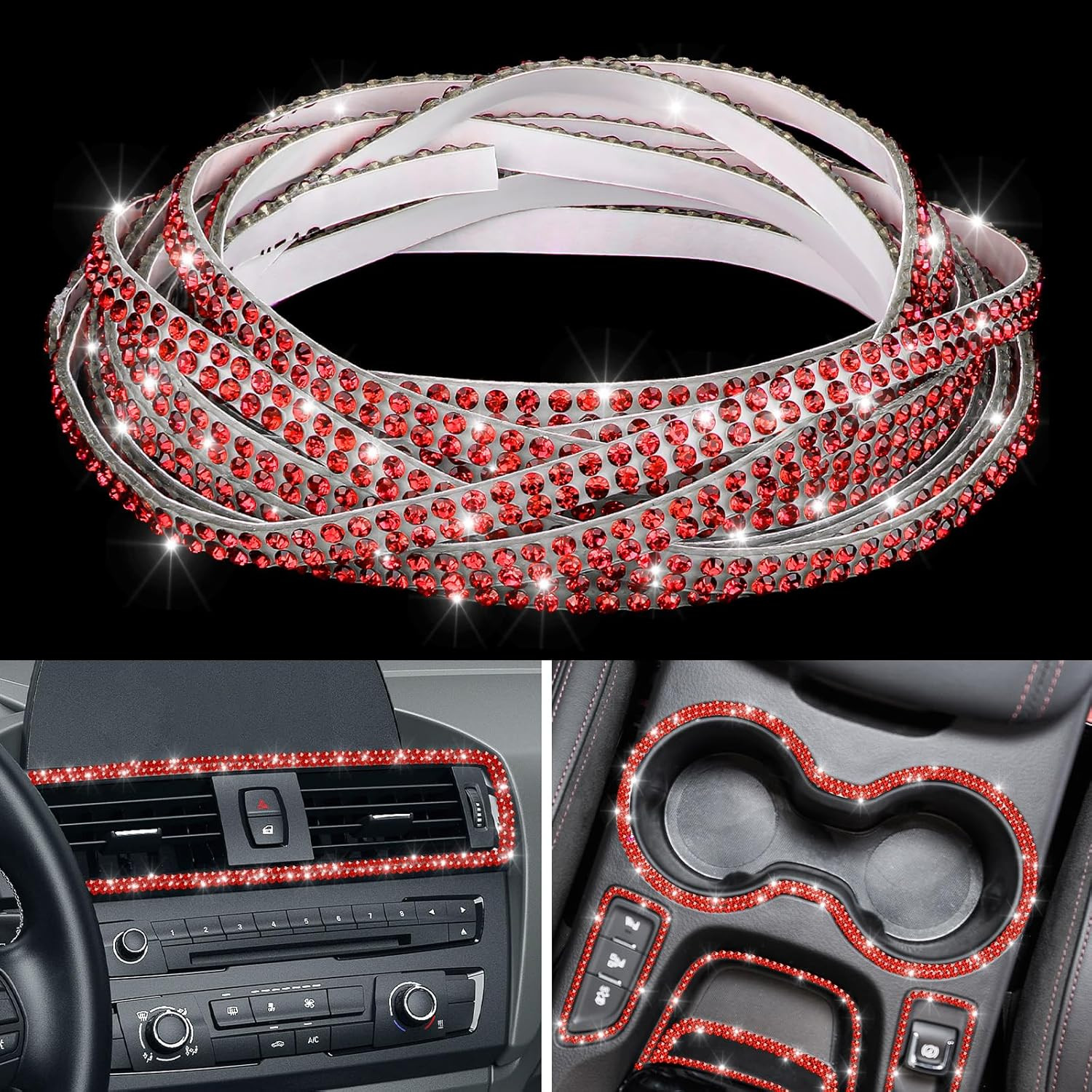 16.4Ft Bling Car Trim Self Adhesive Glitter Crystal Rhinestone Car Interior Exte
