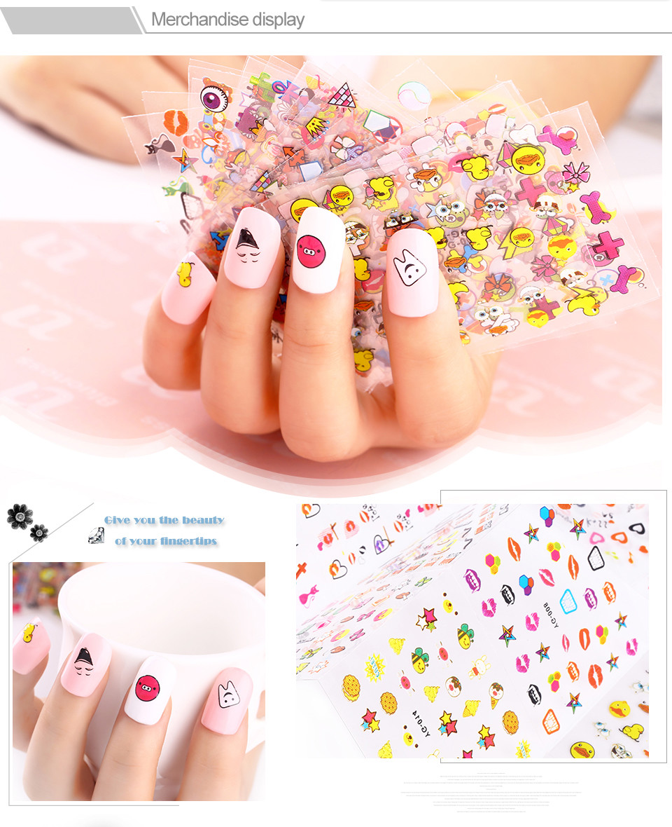 24 Sheets 3D Colorful Face Cross Love Heart 3D Stickers For Nails DIY Decor