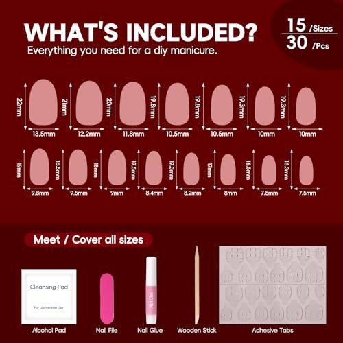 HOSAILY Red Cat Eye Valentines Press on Nails Short Oval, Deep Red Black Cherry