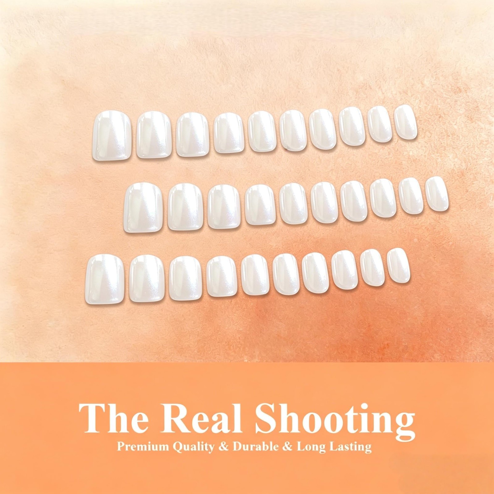 SXVME Short Square White Press on Nails Glazed