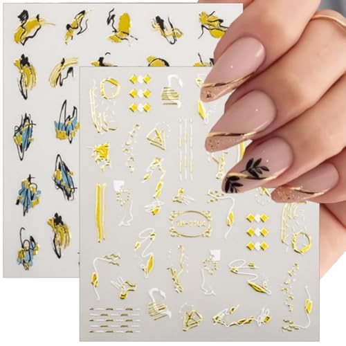 8 Sheets Marble Nail Art Sticker Gold Line Nail Stickers for Nail Gold Line-1