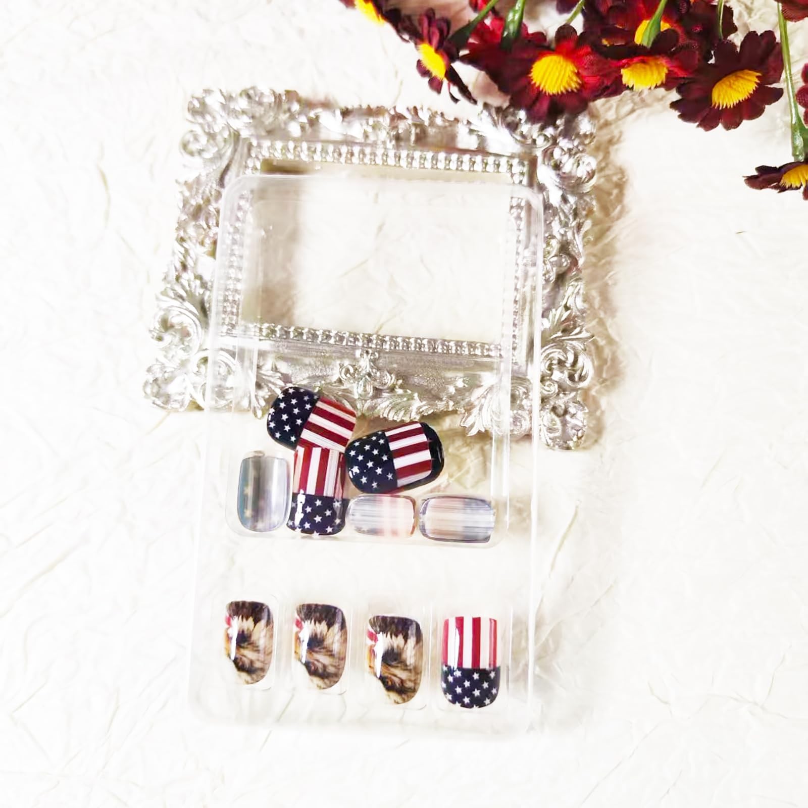 24Pcs 250th Anniversary Press Nails Short Square 4th July American Flag