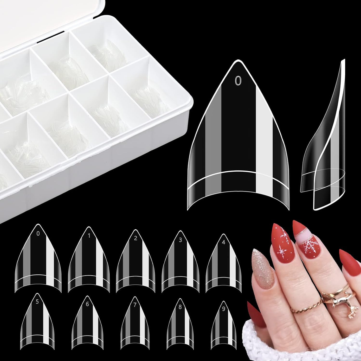 500PCS Short Stiletto Nail Tips for Acrylic Nails Professional, Extra Short Clea