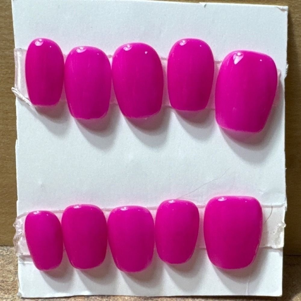 Hot Pink Press On Nails Glossy Short Square Fake Nails Set 10pc Manicure