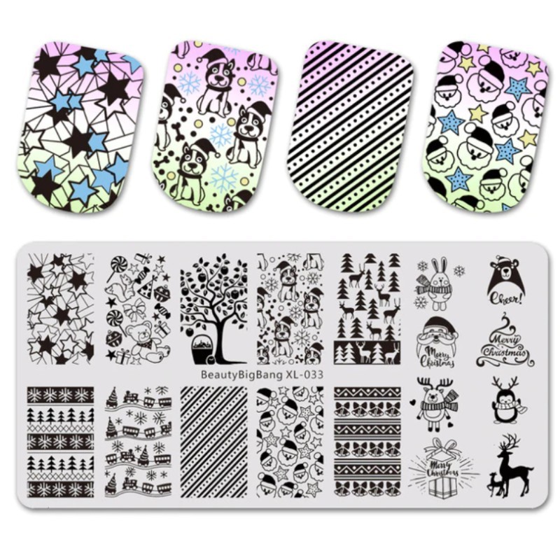 BeautyBigBang XL-033 Nail Stamp Plate Merry Christmas Winter Tree Present HTF