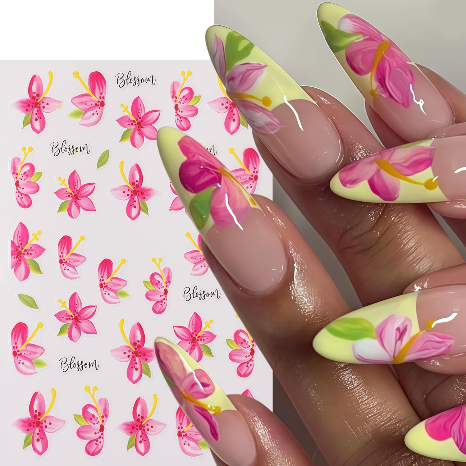 6 Sheets Flower Nail Art Stickers 3D Self-Adhesive Colorful Hawaiian Flowers Nai