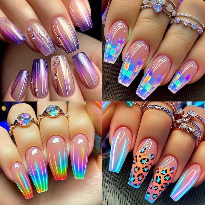 96PCS (4 Packs) Long Coffin Press on Nails Multi-Design Reusable False Nails