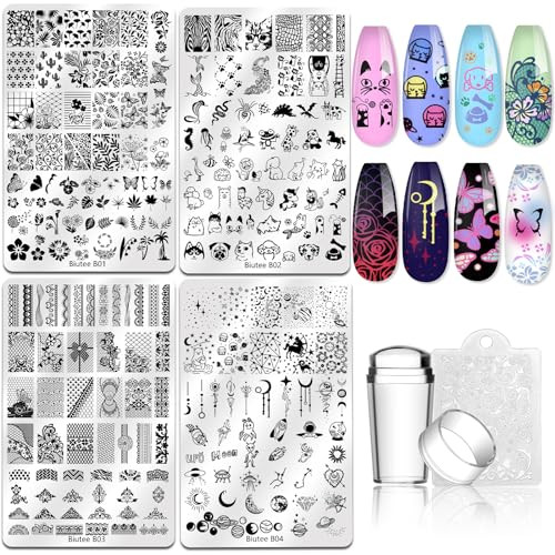 Nail Stamping Plate Kit Nail Art Stamp Plate Jelly Stamper Scraper Large 6Pcs