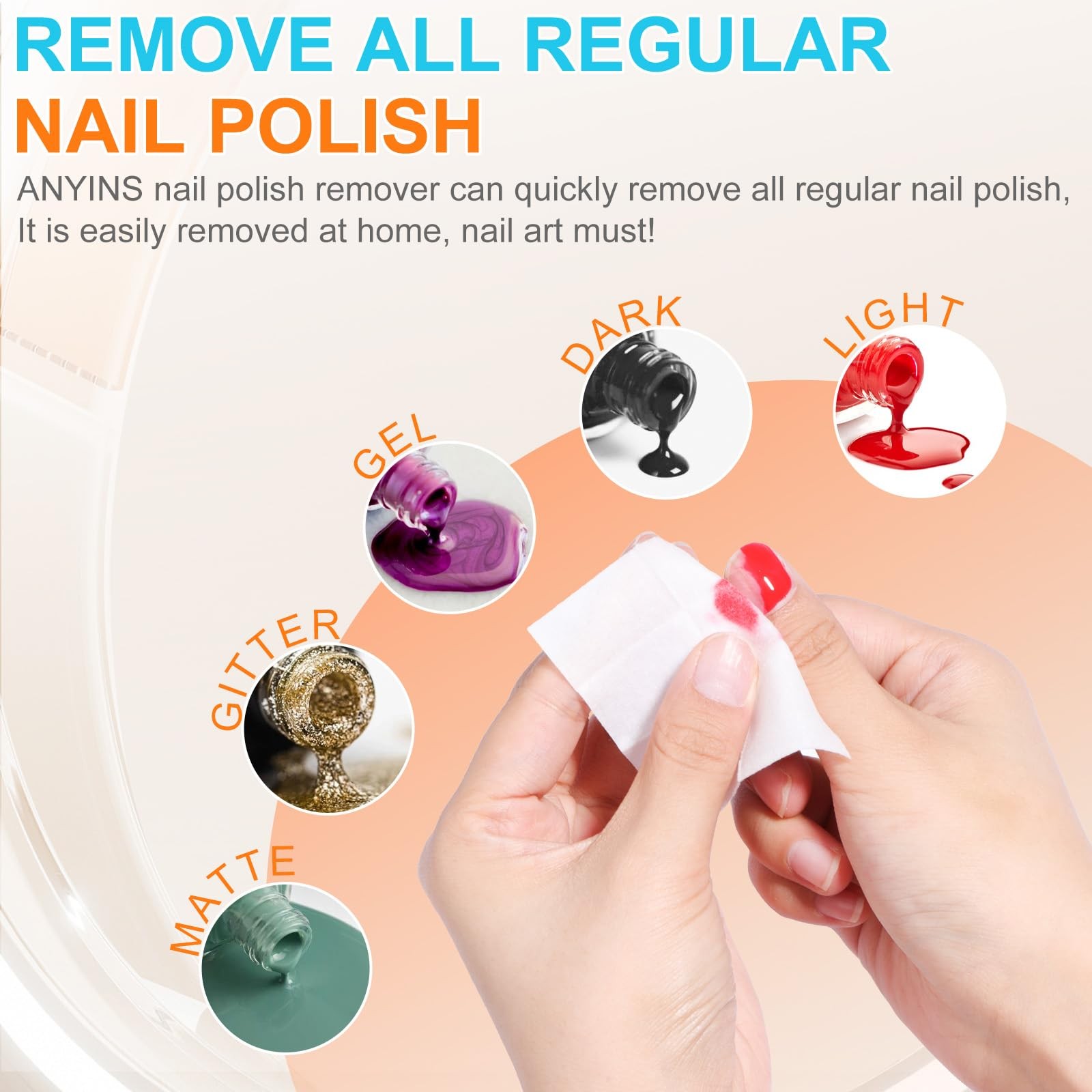 ANYINS Nail Polish Remover Pads，100PCS Wipes Fast 100PCS