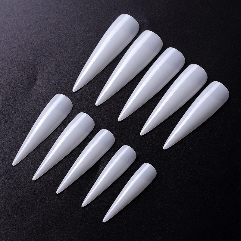 500Pcs Stiletto Shape Nail Tips Long Half Cover Fake False Nails Natural 10Sizes