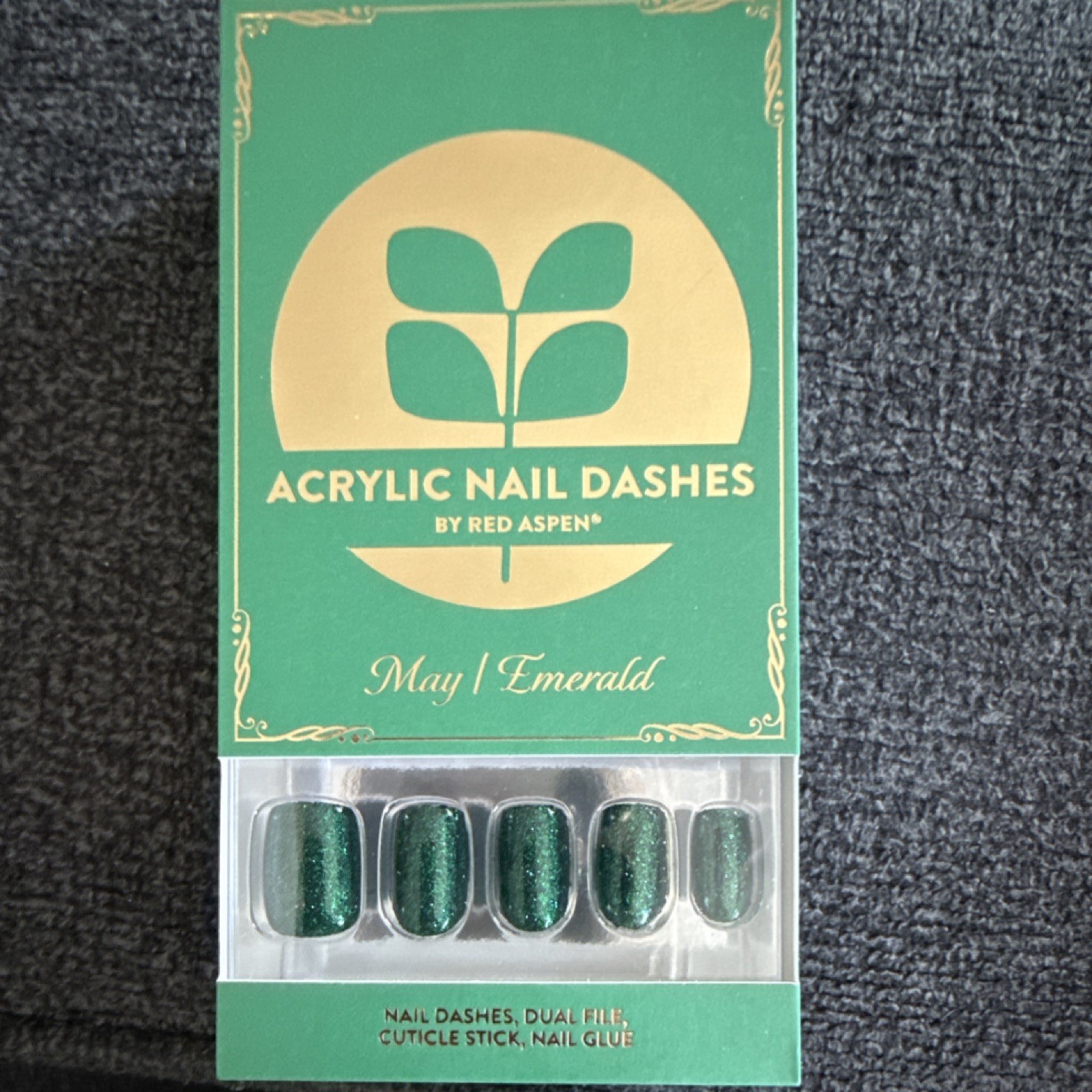 Red Aspen Nail Dashes Press-On Nails Emma’s Emerald Green Glitter, Glue Included
