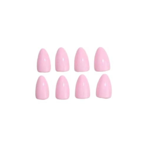 Pink Solid Color Press On Nails Short Almond Fake Nails for Women Manicure