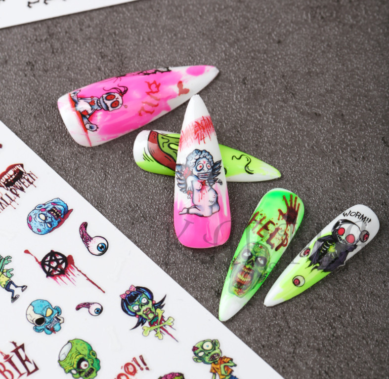 Halloween Nail Art Skull Pumpkin Ghost Witch Stickers Decals Self-Adhesive NH22