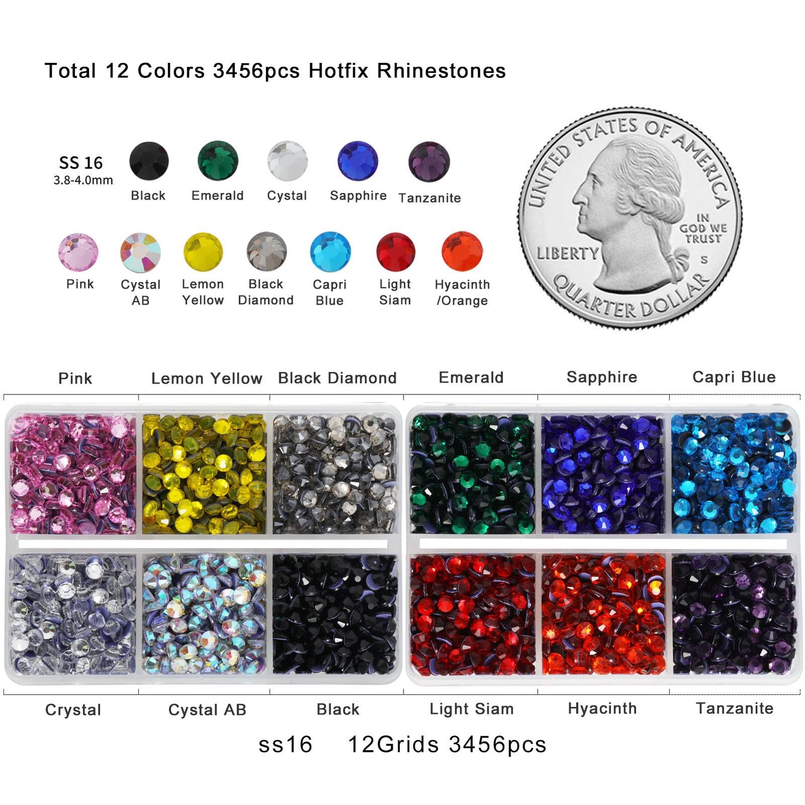 5400Pcs Multicolor Rhinestones 12 Mixed Color Hotfix Rhinestones Flatback Gemsto