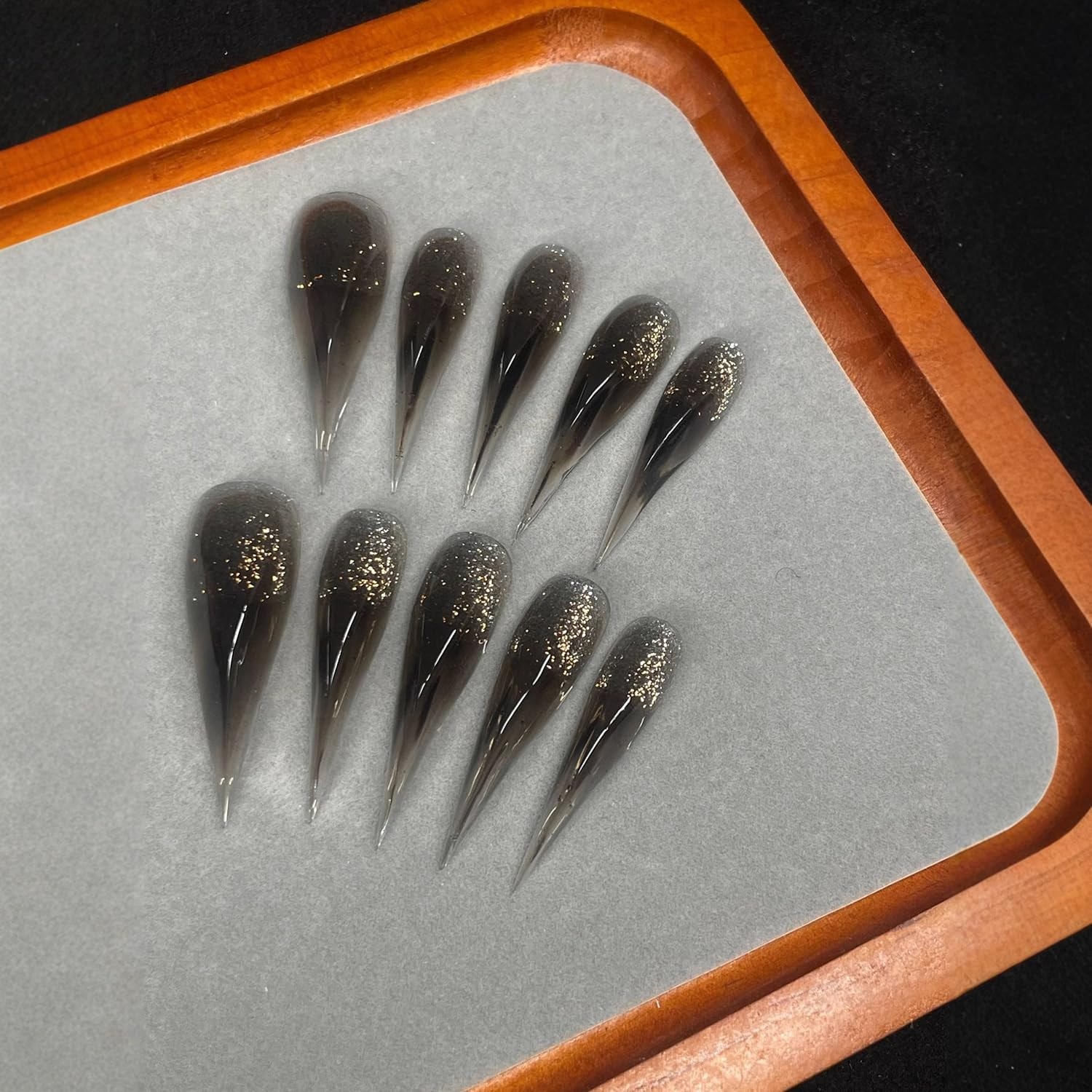 10 Pcs Glitter Handmade Press on Nails Transparent Black Long Dragon Claw Han…