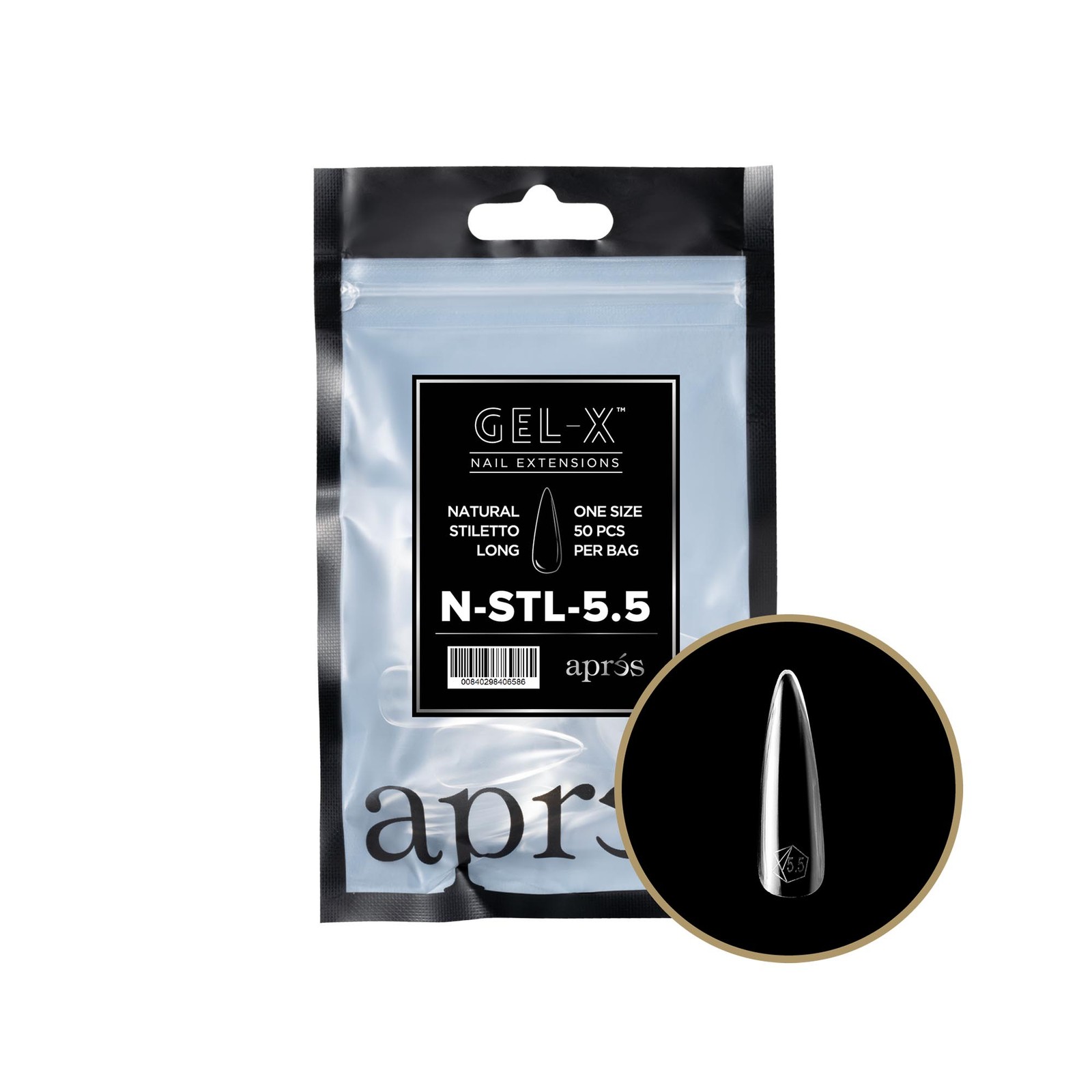 Apres Gel-X Refill Tips Natural Stiletto Long – Size 5.5, 50 pcs.