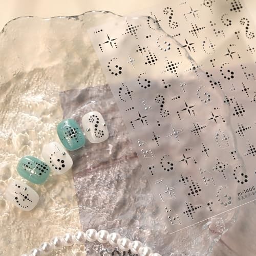 Black Dot Star Nail Art Stickers, 3D Hollow Geometric Nail Decals Y2K Style 4