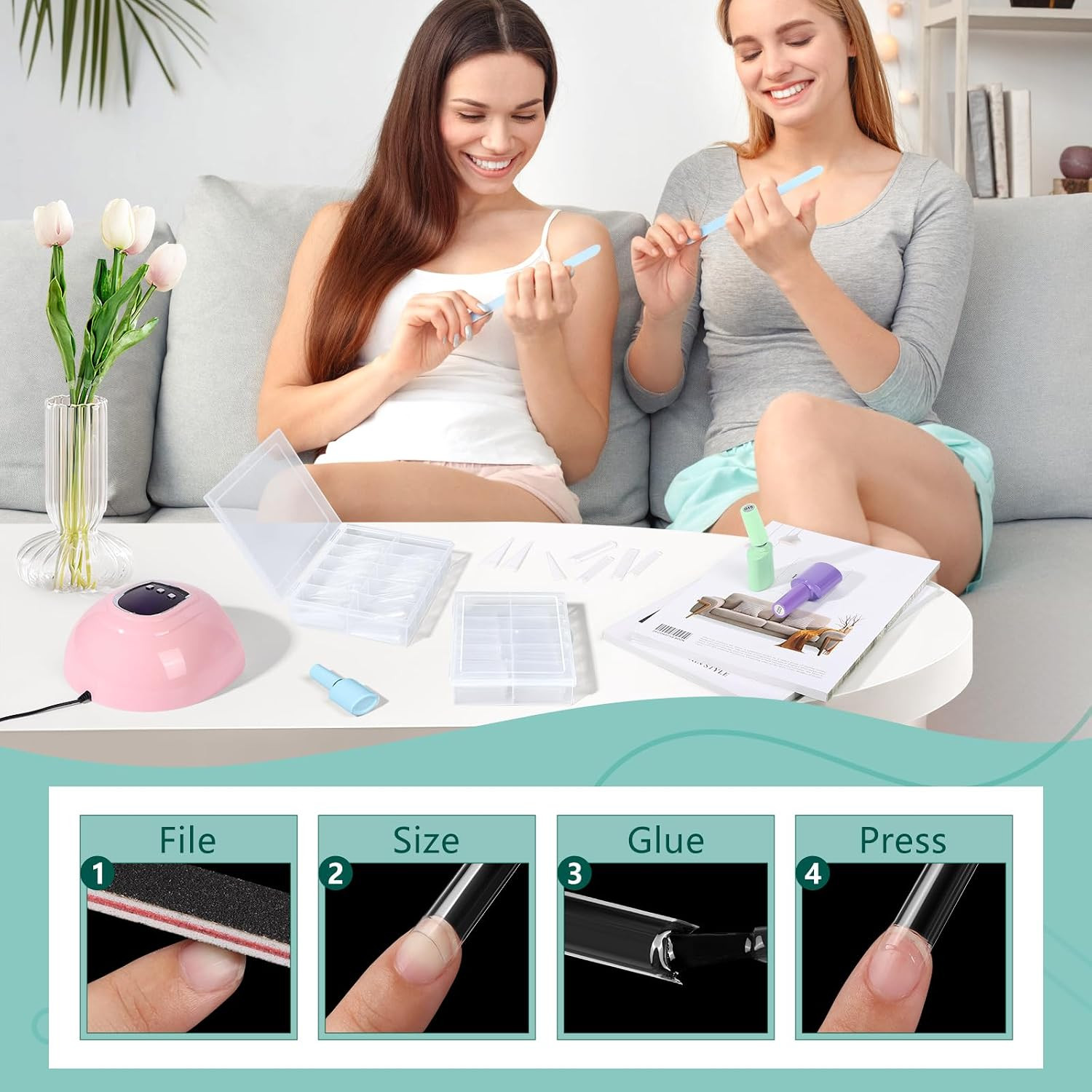 XL Long Nail Tips: Stiletto & Square 2 Shapes for Home DIY | Half Cover 240PCS N