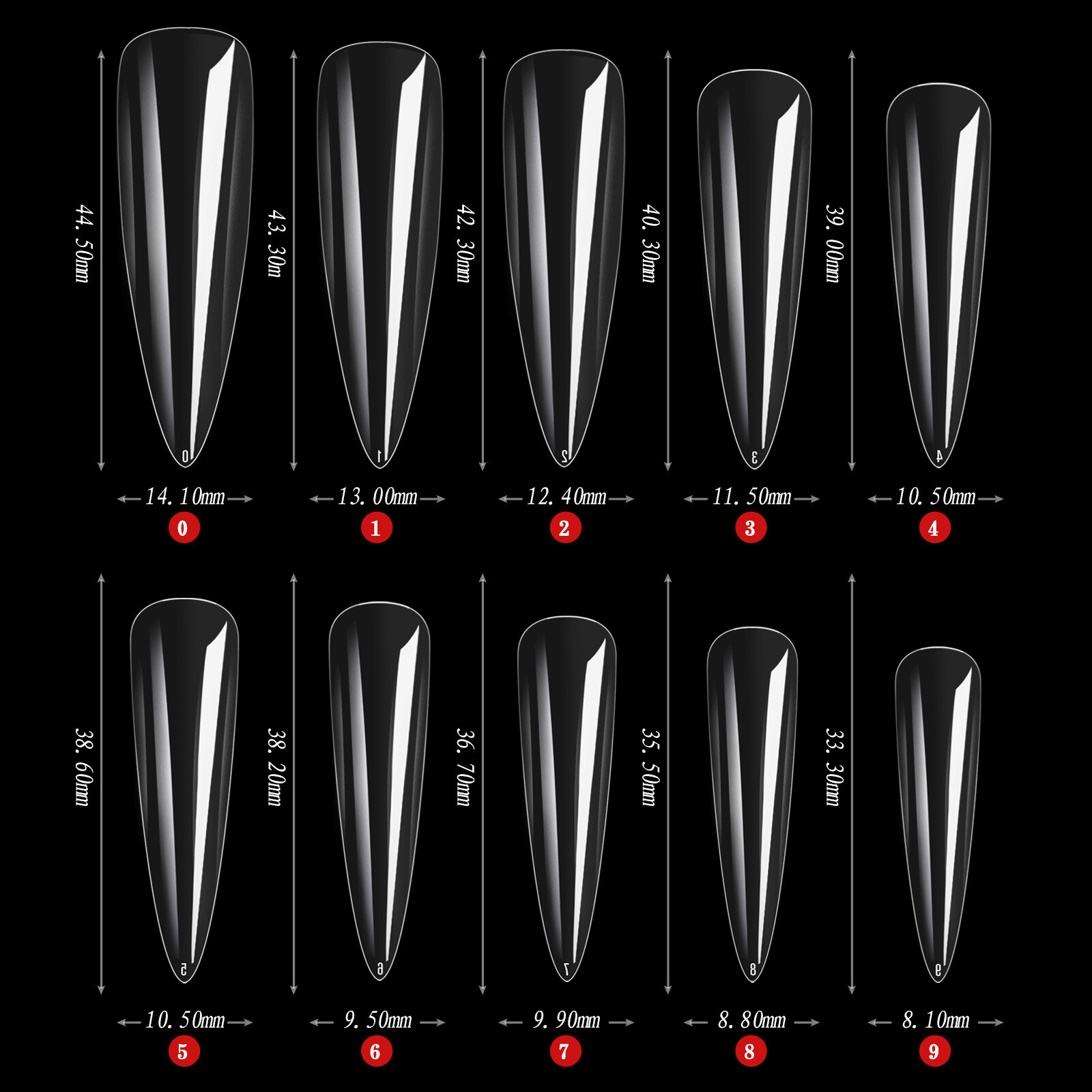 500pcs Long 4.45cm Nail Tips Stiletto Shape Acrylic False Nail Tips Full Cover