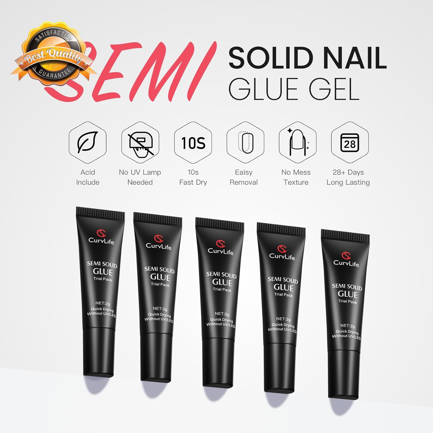 Semi Solid Nail Glue Gel Super Strong Press On No UV Light Needed 5pc