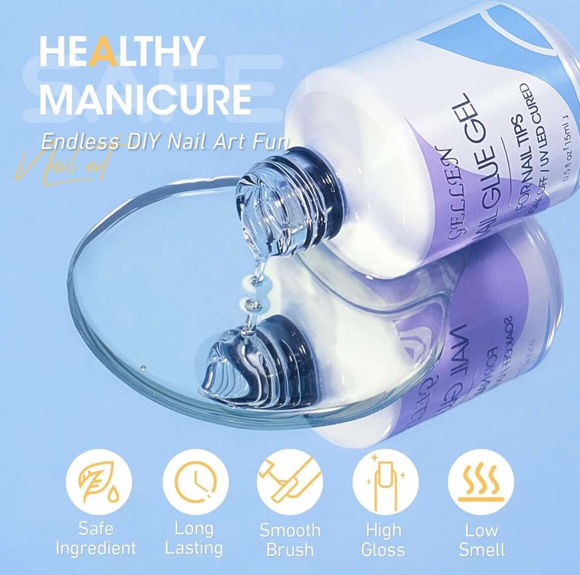 Nail Glue Gel, GELLEN-For Nail Tips-Multifunction 2 Pack 15 ml Soak Off, UV/LED+