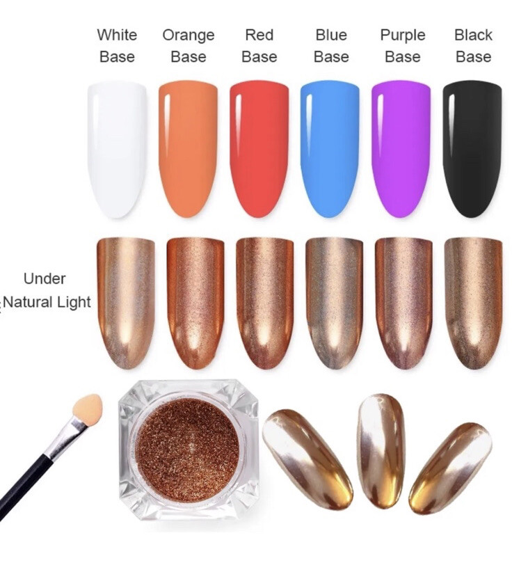 MIRROR Effect BRONZE CHROME NAIL POWDER PIGMENT DUST Golden Copper Nail Art Kit