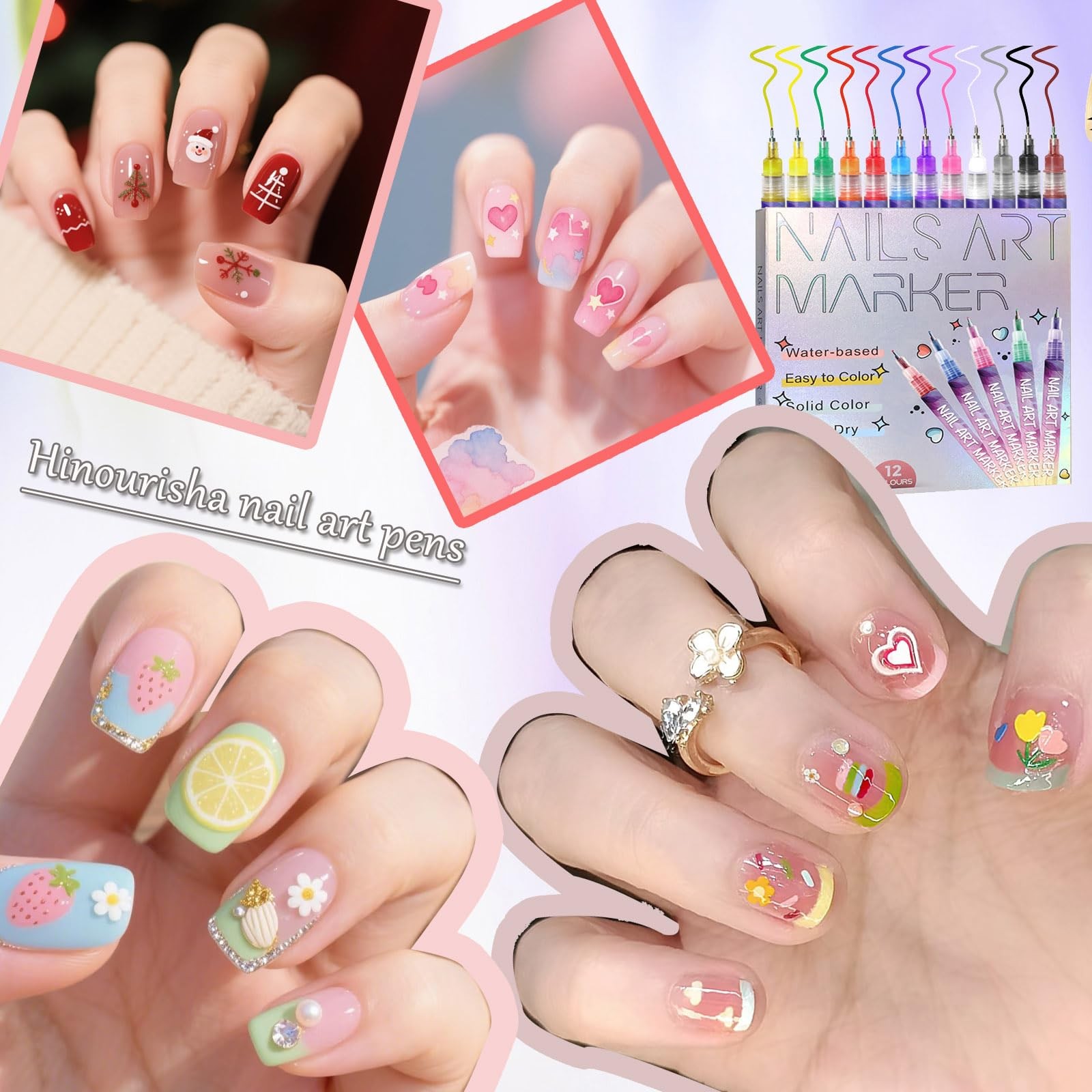 Hinourisha12pcs Nail Art Pens Sets, Nail Art Marker, 0.5mm Fine Tip Easiest C…