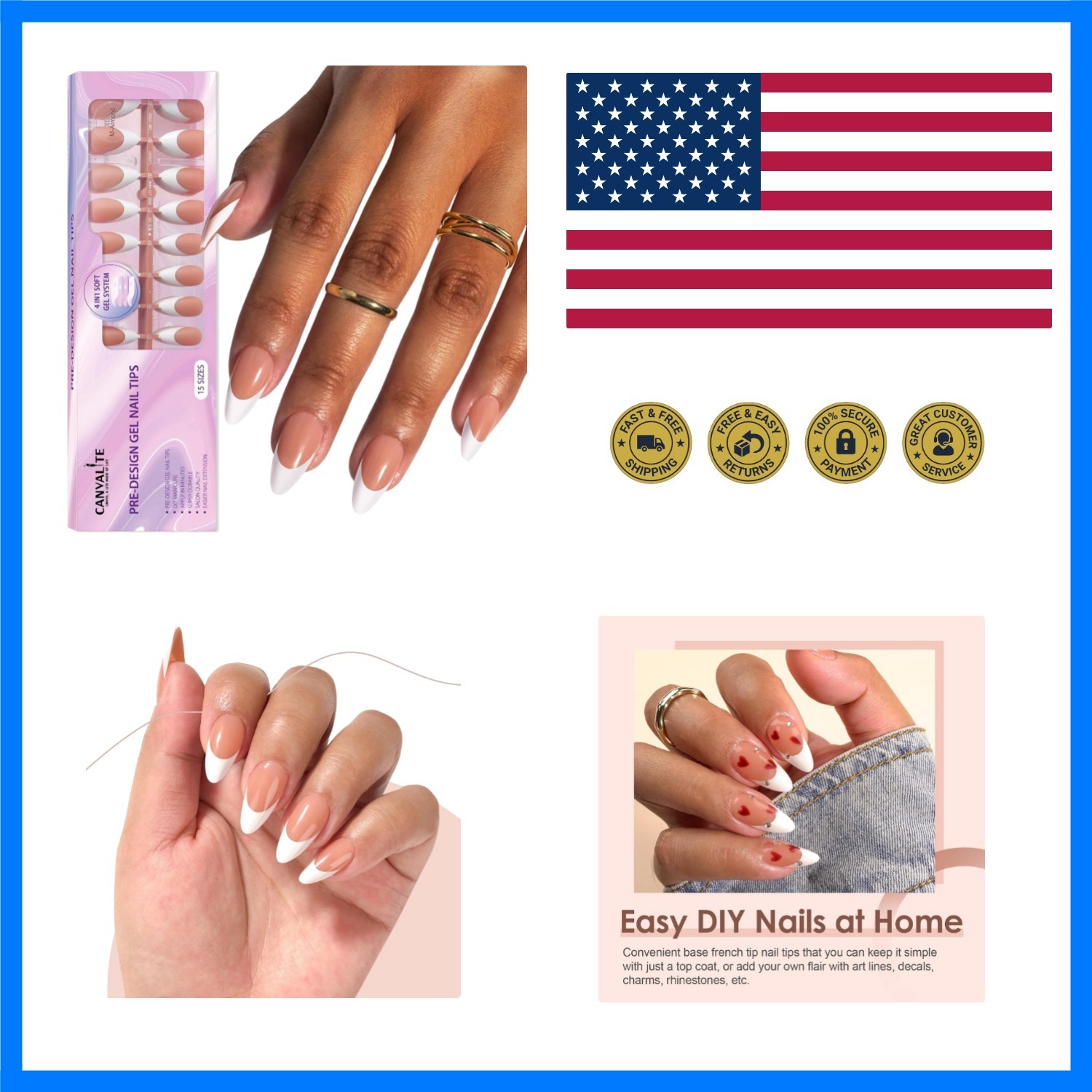 French Tip Press on Nails Gel Nail Tips – 300Pcs Pre-Colored Quick and Easy P…
