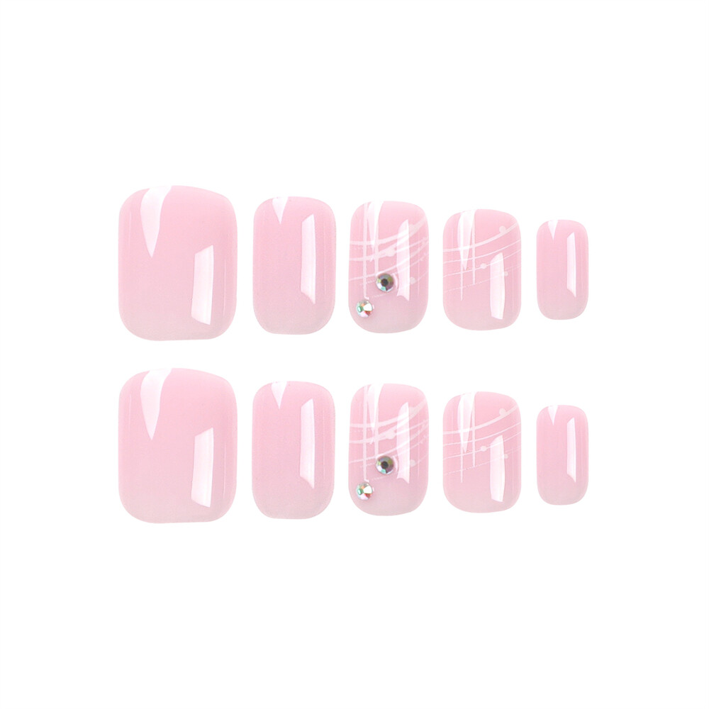 Glossy Pink Color False Nail Short Square Press on Nails for Nail Art 24pcs