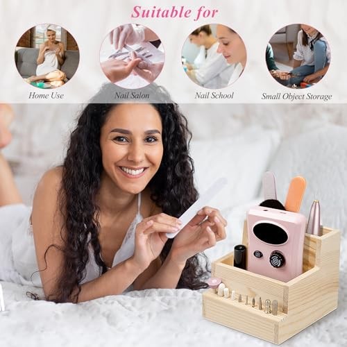 Nail Drill Bits Holder, Wooden 10 Holes Nail Drill Machine Holder Display