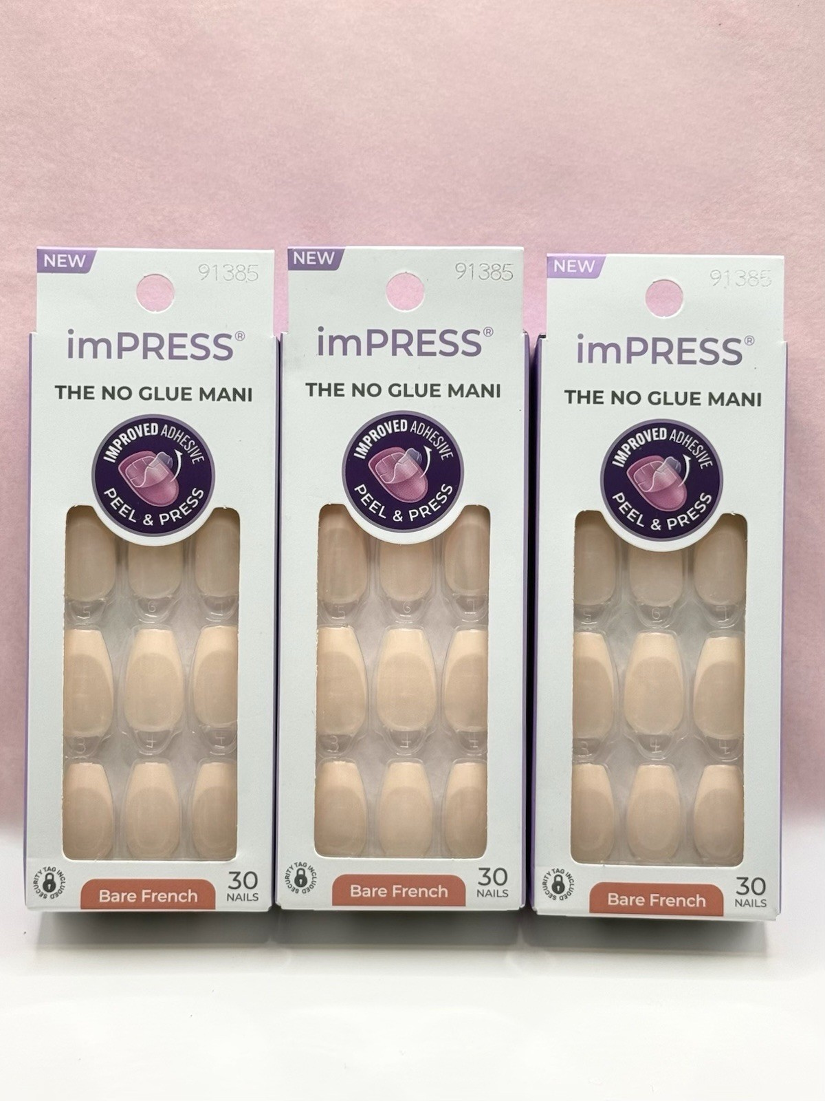 Kiss imPRESS Bare French No Glue Press-On Nails Medium 91385 Genuine (Lot Of 3)