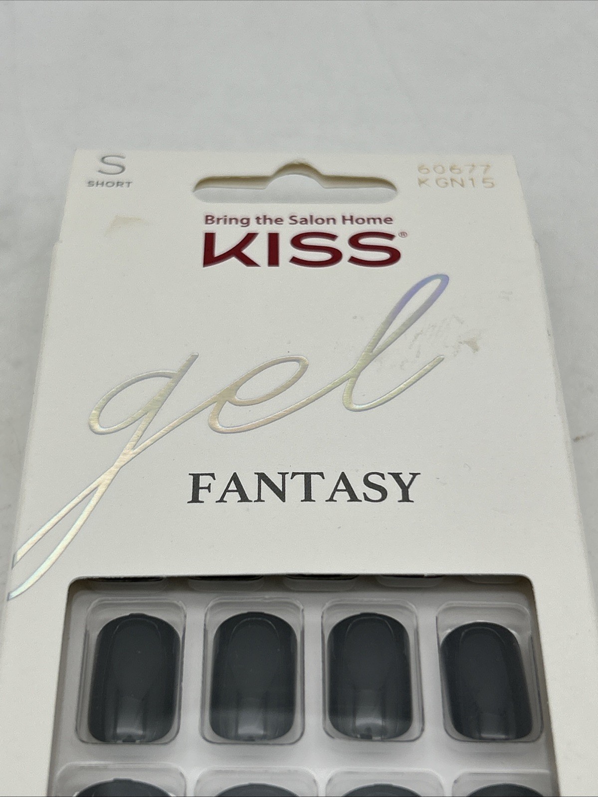 New KISS Gel Fantasy Nails Shiny Black Glue On Short Length, Square Shape