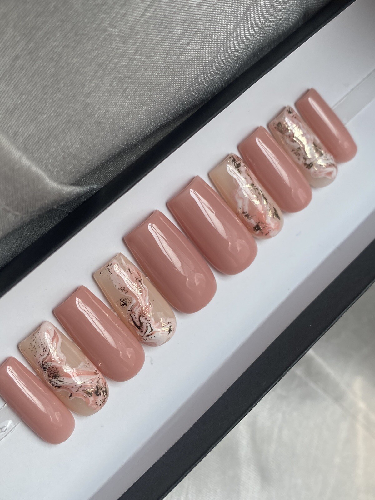 🔥 CUSTOM Gel Press On Nails, Pink nude marble, 10p set FULL SET WITH KIT NEW
