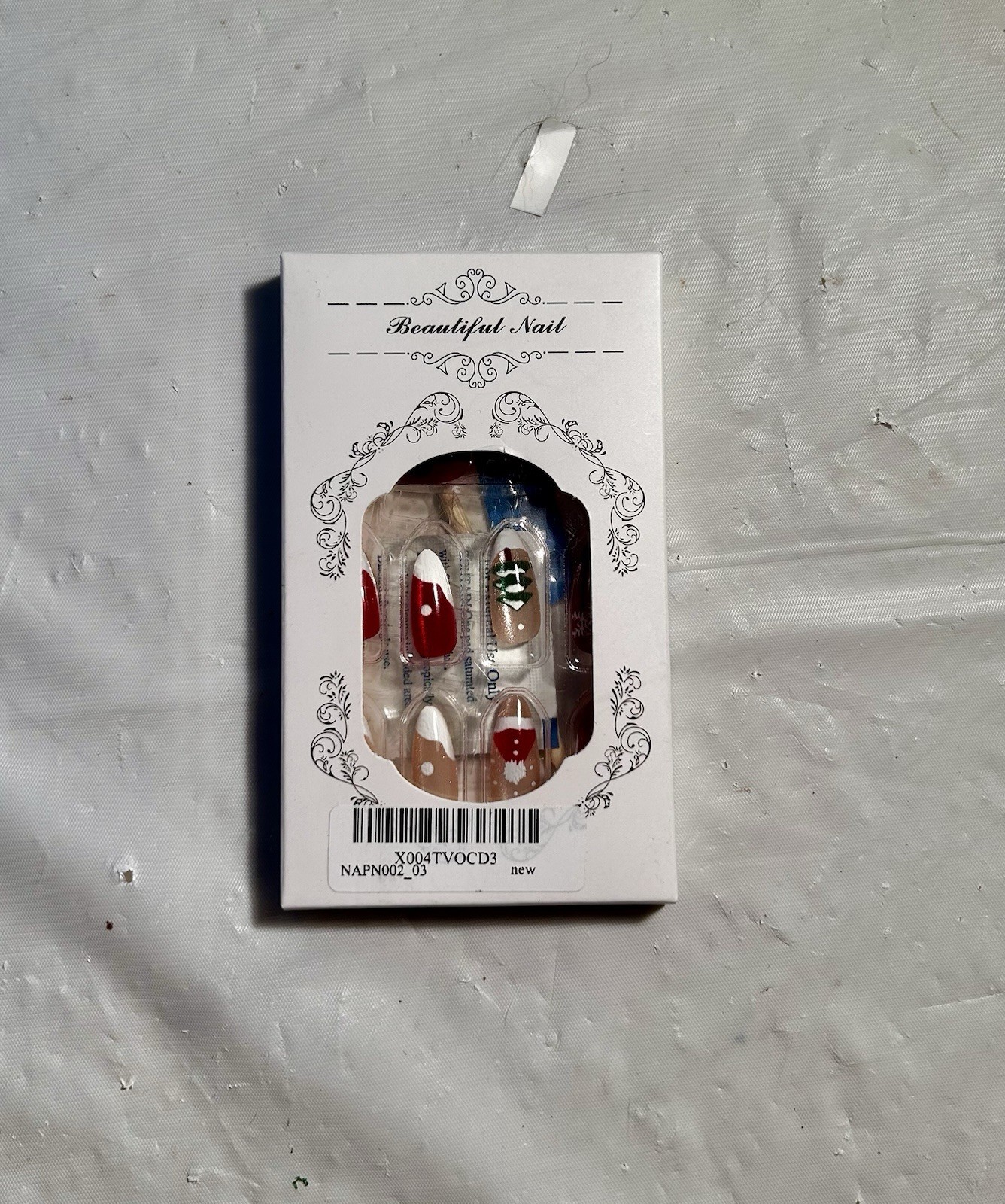 Christmas Press On Nails, New Medium Almond Red French Tip Fake False Cute