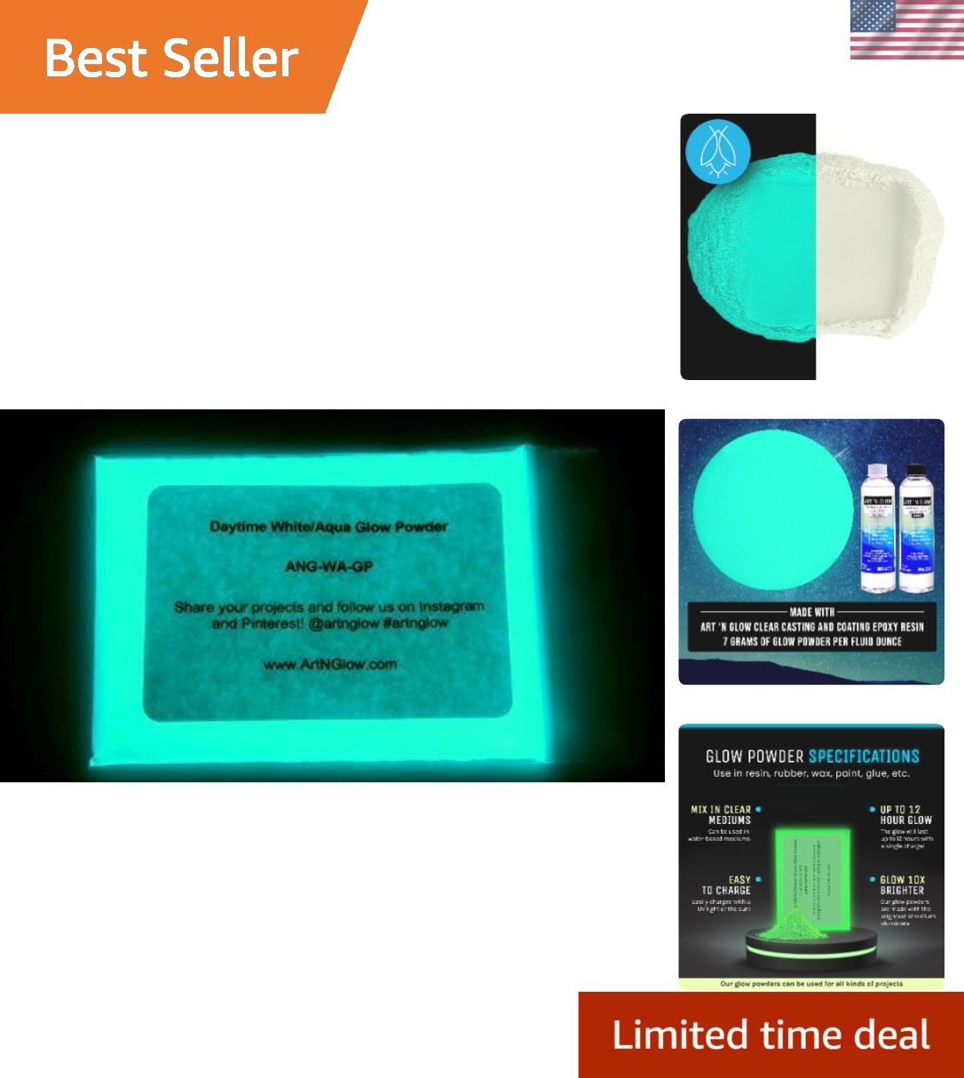 Rechargeable Glow in The Dark Pigment Powder – 12g Neutral Aqua for Crafts