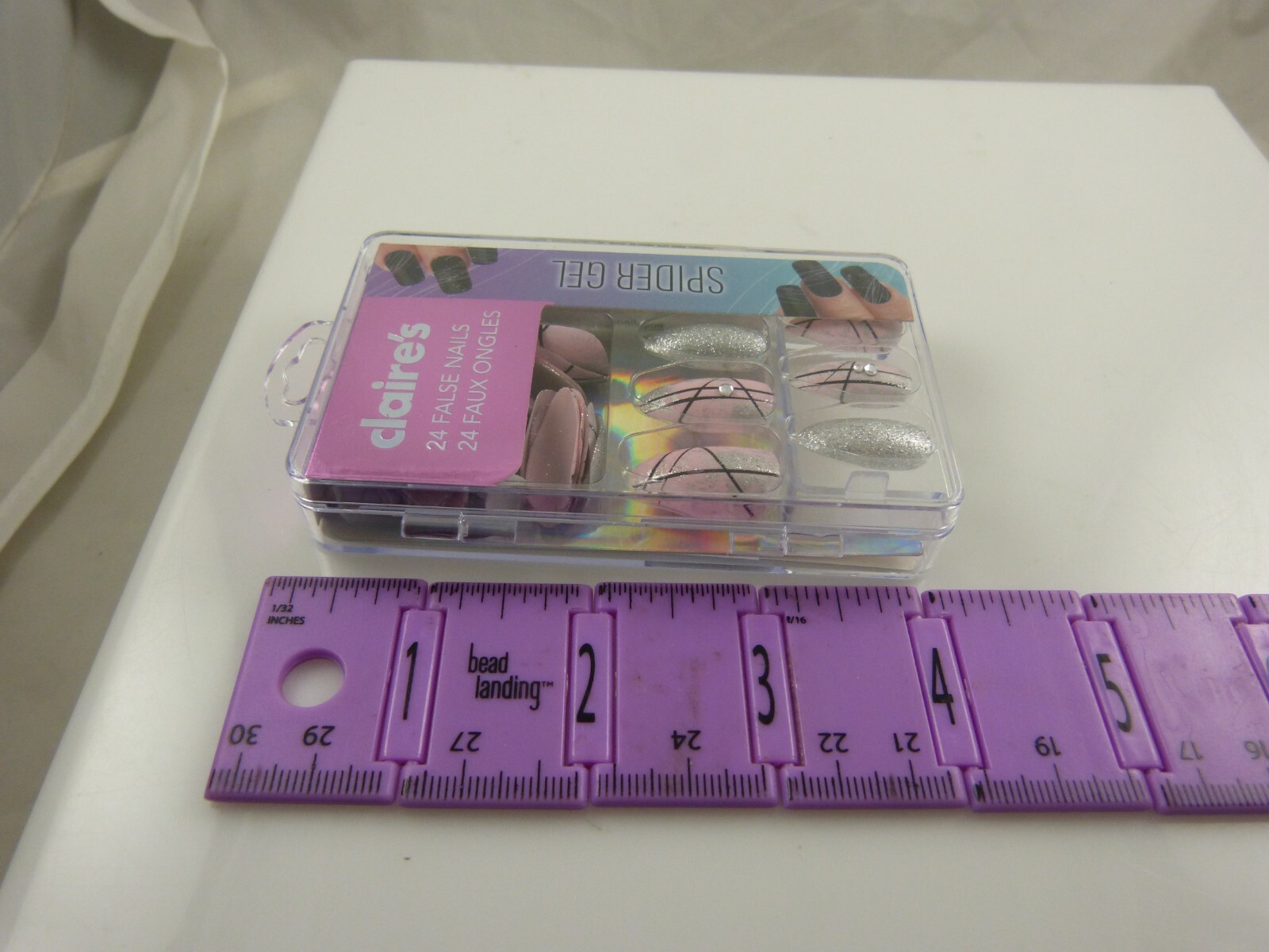 Claire’s faux nails glitter pink silver with glue elegant great for holidays