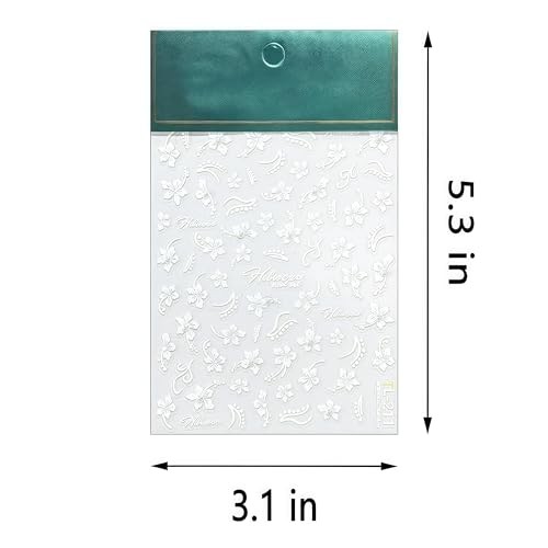 White Hibiscus Flower Nail Stickers 5D Embossed Self-Adhesive Floral Pearl