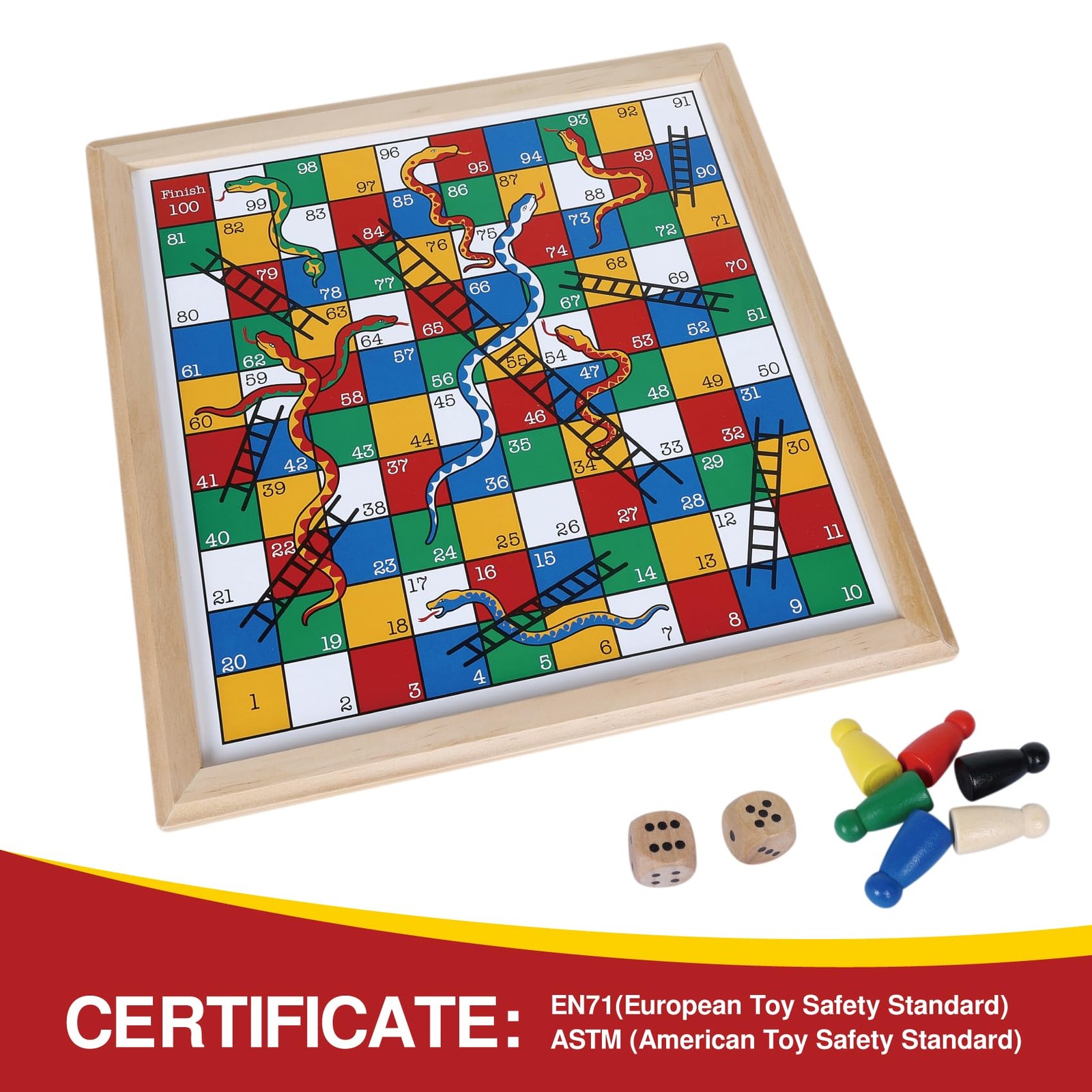 Gothink Wooden Snakes and Ladders Game – 13 Inch 13-Inch,