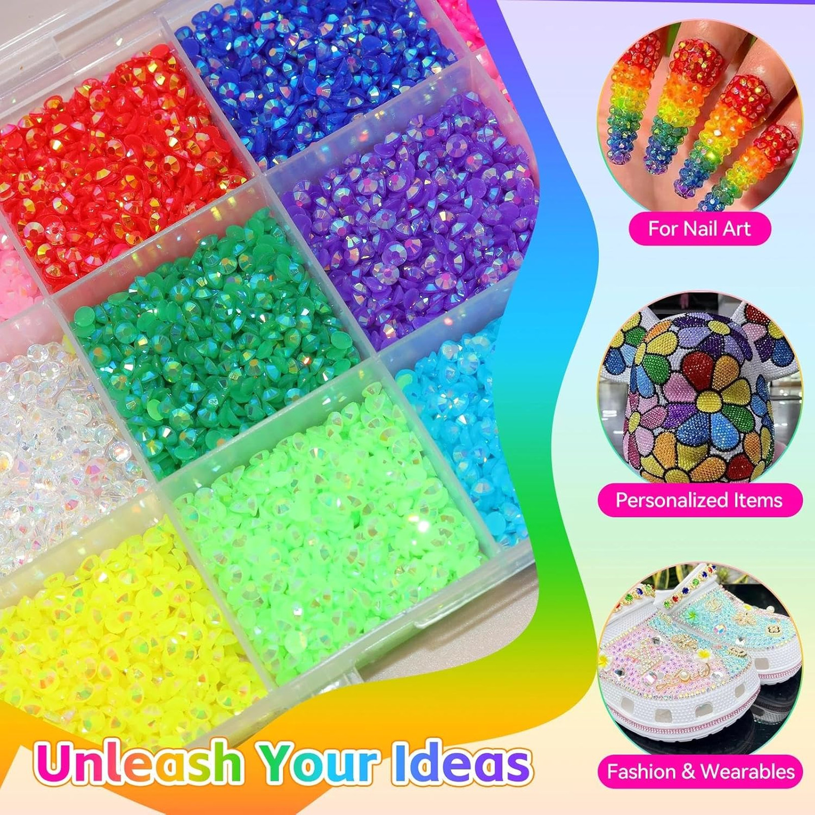 15000 Pcs Color Rhinestones for Bedazzling Kit 3mm Flatback Resin Gems for