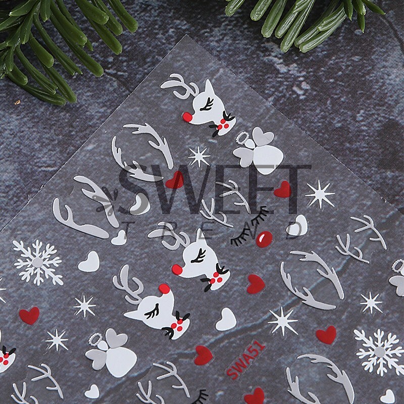 Christmas Nail Art Stickers Snowflake Santa Reindeer Decals Self-Adhesive NS53