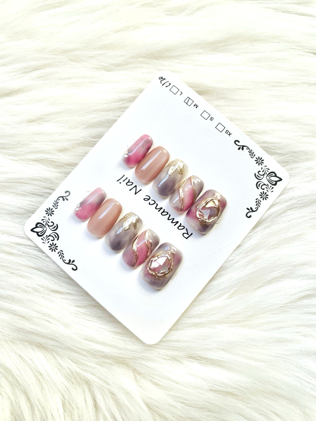 Pink Purple Ombre Cateye Premium Press On Nails Size Medium, Short Length Square