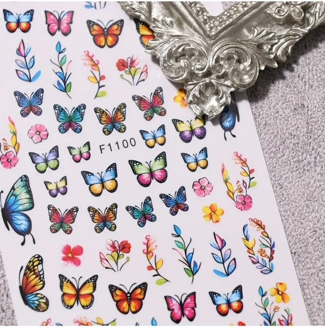 Nail Art Stickers NEW ! BEAUTIFUL MULTICOLURED BUTTERFLIES AND FLOWERS F1100