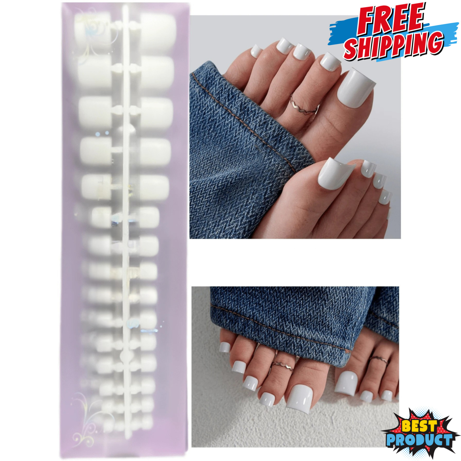 150x Press-On Fake Nail Tips Toenails Short Square French Soft Gel 15 Size Nails
